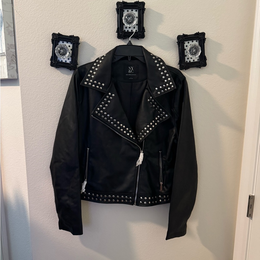 New York & Company Black Studded Leather Jacket